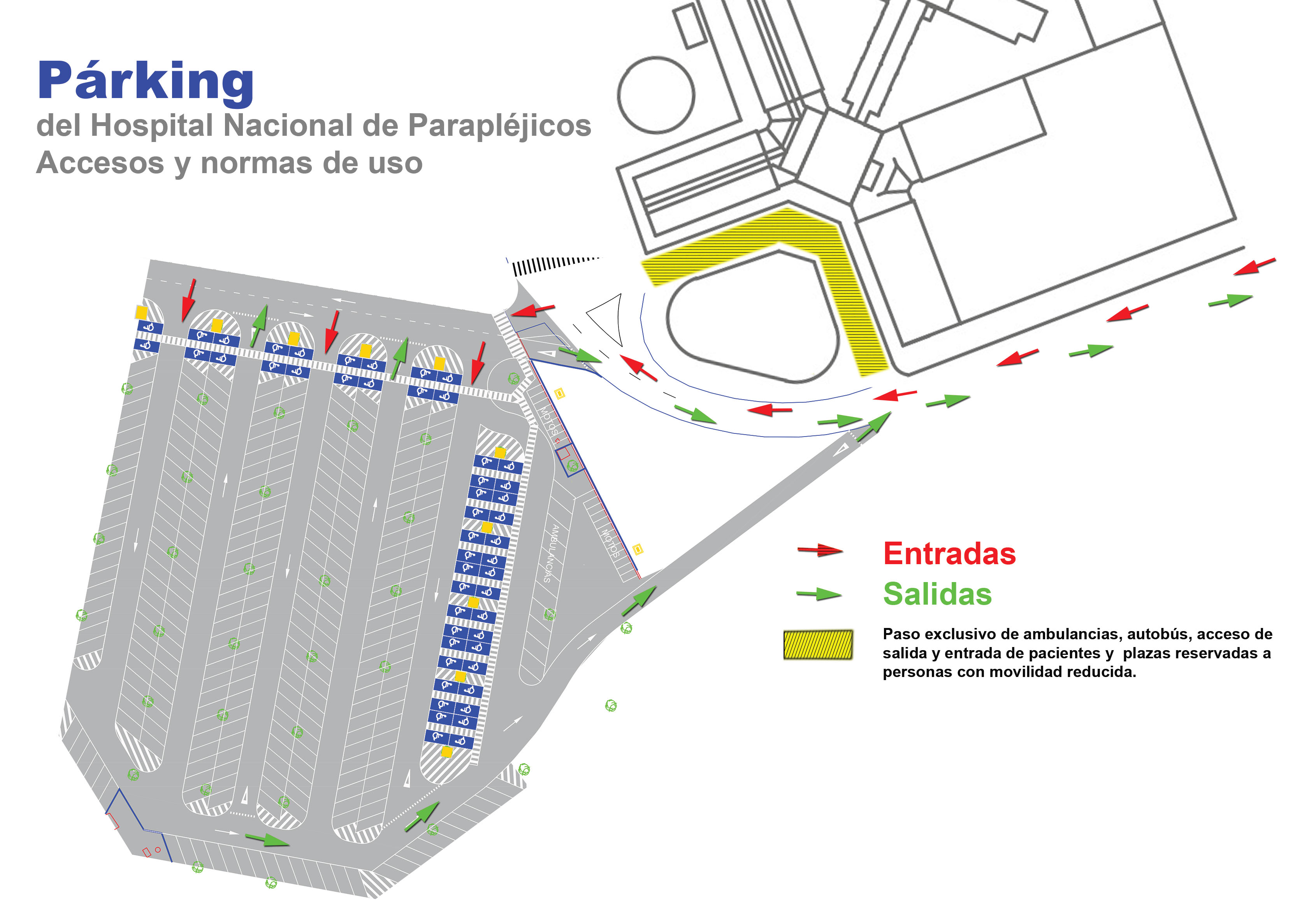 Plano del parking del hospital, gráfico esquematizado (Pulse para ampliar la imagen)